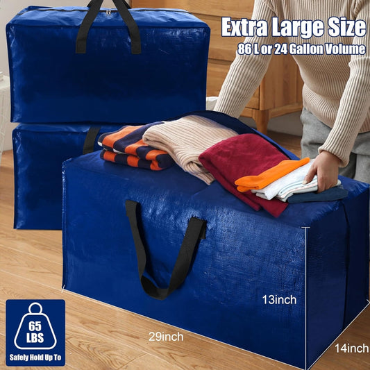 Cosy Family 4 Pack Heavy Duty Extra Large Moving Bags with Backpack Straps - Strong Handles & Zippers, Storage Totes For Space Saving, Fold Flat, Alternative to Moving Box
